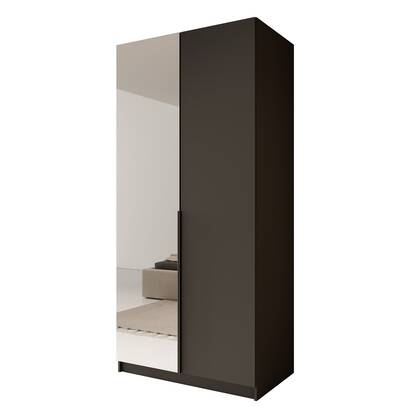 Meubella - Kledingkast Bruno - Zwart - 100 cm - Met spiegel