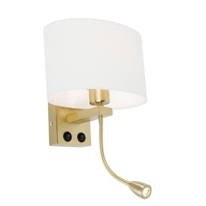 QAZQA Wandlamp messing met ovale linnen kap wit 25cm - Brescia Combi afbeelding