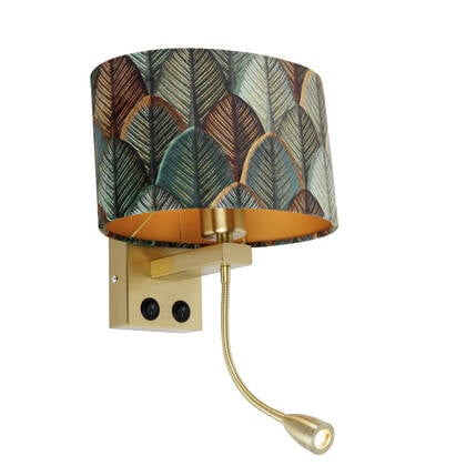QAZQA Wandlamp messing met ovale velours kap blad design 25cm - afbeelding