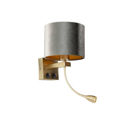QAZQA Wandlamp brons met velours kap groen 18cm - Brescia afbeelding