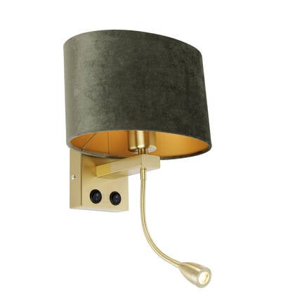 QAZQA Wandlamp messing met ovale velours kap groen 25cm - Brescia afbeelding