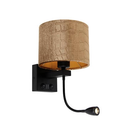 QAZQA Wandlamp zwart met velours kap krokodil dessin 18cm - Brescia afbeelding