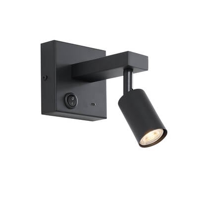 QAZQA Moderne wandlamp zwart met USB-C kantelbaar - Rex afbeelding