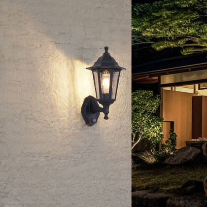 QAZQA Buiten wandlamp zwart met bewegingssensor IP44 - New Haven afbeelding