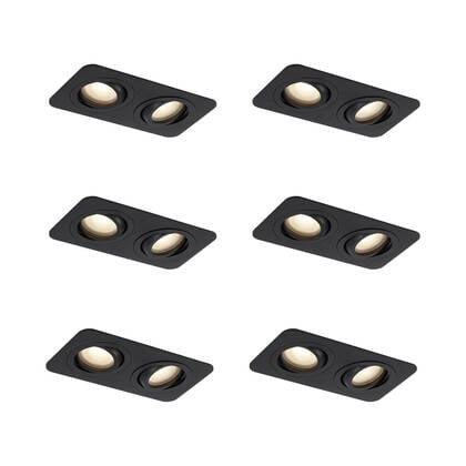 QAZQA Set van 6 Afgeronde inbouwspot zwart GU10 50mm draai- en afbeelding