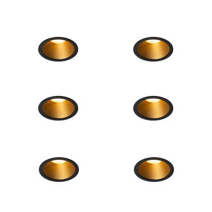 QAZQA Set van 6 moderne inbouwspots zwart met goud GU10 35mm IP44 - afbeelding