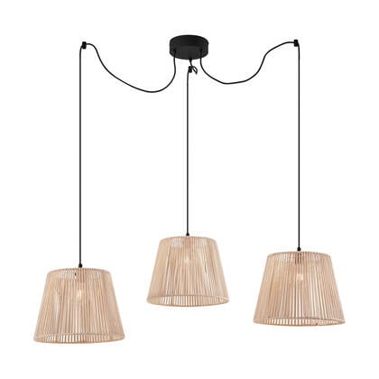 QAZQA Buiten hanglamp zwart met beige kappen van touw 3-lichts IP44 - afbeelding