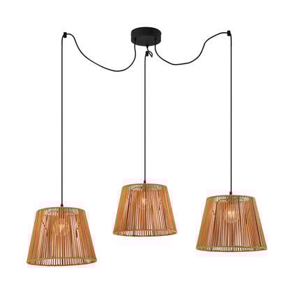 QAZQA Buiten hanglamp zwart met oranje kappen van touw 3-lichts IP44 afbeelding
