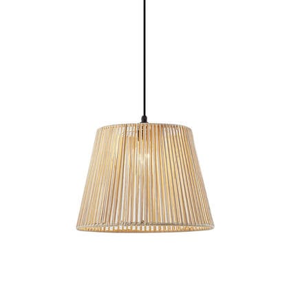 QAZQA Buiten hanglamp zwart met beige kap van touw IP44 - Cava Jayla afbeelding