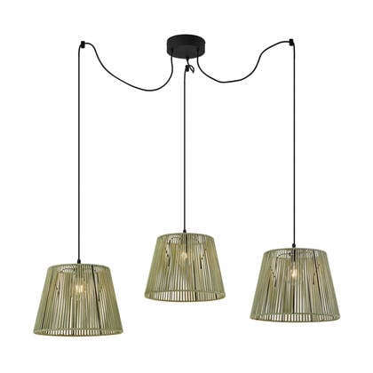 QAZQA Buiten hanglamp zwart met groene kappen van touw 3-lichts IP44 afbeelding