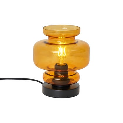QAZQA Retro tafellamp zwart met oranje glas - Denise afbeelding