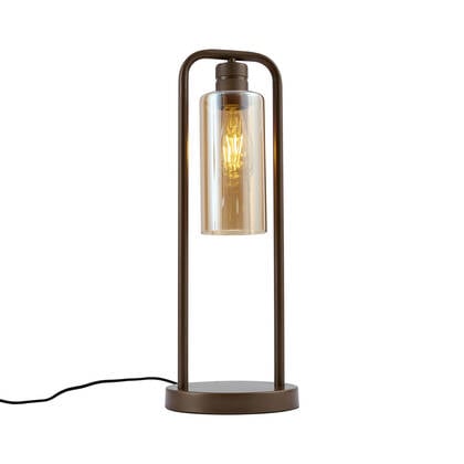 QAZQA Hotel Chique tafellamp donker brons met amber glas - Stavelot afbeelding