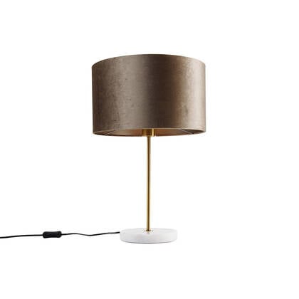 QAZQA Tafellamp messing met velours kap taupe 35cm - Kaso afbeelding