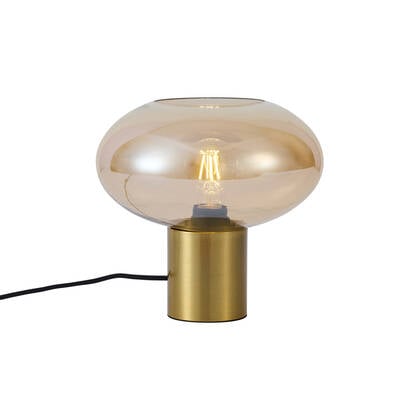 QAZQA Design tafellamp messing met amber glas - Umbrella afbeelding