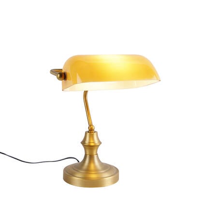 QAZQA Smart notarislamp brons met amber glas incl. Wifi A60 - Banker afbeelding