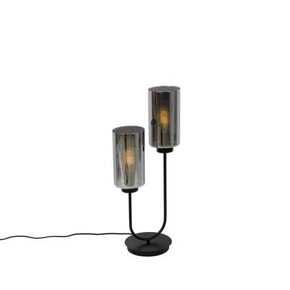 QAZQA Smart tafellamp zwart met smoke glas 2-lichts incl. 2 Wifi ST64 afbeelding