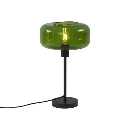 QAZQA Retro tafellamp zwart met groen glas - Bizle afbeelding