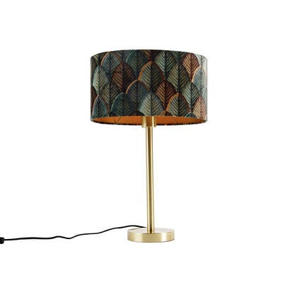 QAZQA Tafellamp messing met ovale velours kap blad design 35cm - afbeelding