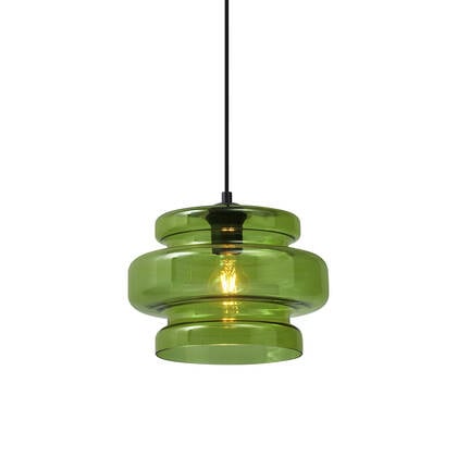 QAZQA Retro hanglamp zwart met groen glas - Denise afbeelding