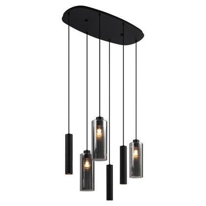 QAZQA Moderne hanglamp zwart met smoke glas 6-lichts - Duplantis afbeelding