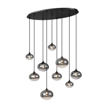QAZQA Moderne hanglamp zwart met smoke glas 9-lichts - Jia afbeelding