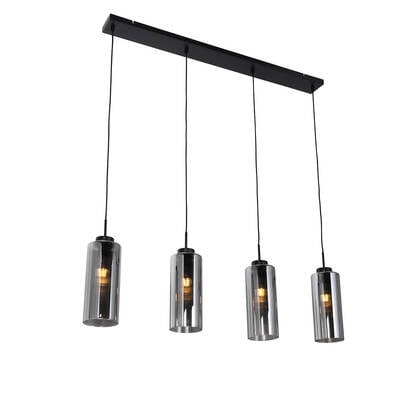 QAZQA Smart hanglamp zwart met smoke glas 4-lichts incl. 4 Wifi ST64 afbeelding