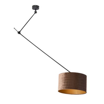 QAZQA Hanglamp zwart met velours kap krokodil dessin 35cm - Blitz afbeelding