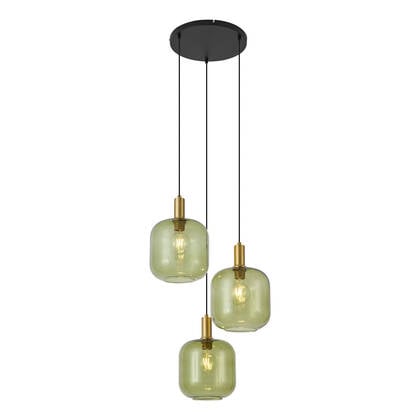 QAZQA Hotel Chique hanglamp zwart met goud en groen glas 3-lichts - afbeelding