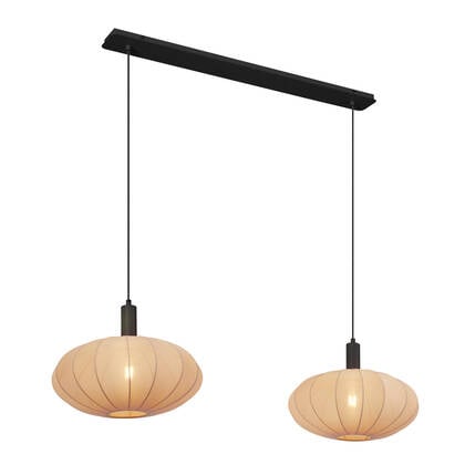QAZQA Japandi hanglamp zwart met bruine stoffen kap 2-lichts - Bida afbeelding