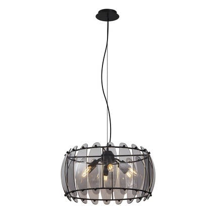QAZQA Design hanglamp zwart met smoke glas rond 6-lichts - Mochan afbeelding