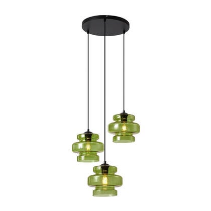 QAZQA Retro hanglamp zwart met groen glas 3-lichts - Denise afbeelding