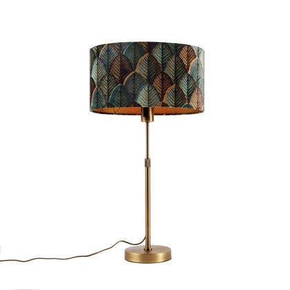 QAZQA Tafellamp brons met ovale velours kap blad design 35cm - Parte afbeelding