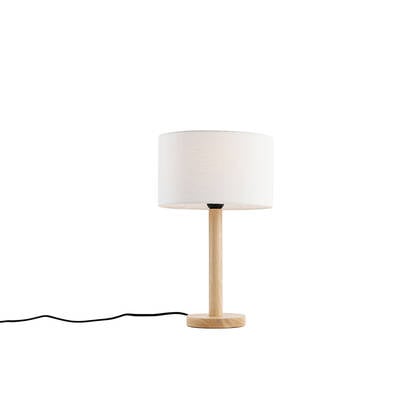 QAZQA Tafellamp hout met ovale linnen kap wit 25cm - Mels afbeelding
