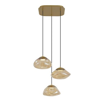 QAZQA Hotel Chique hanglamp messing met amber glas 3-lichts - Gus afbeelding