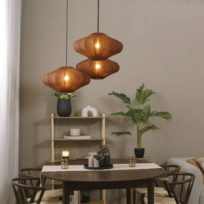 QAZQA Japandi hanglamp bruin 50cm 3-lichts - Plu afbeelding