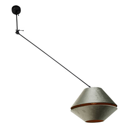 QAZQA Hanglamp zwart met dubbele velours lampenkap groen met gouden afbeelding
