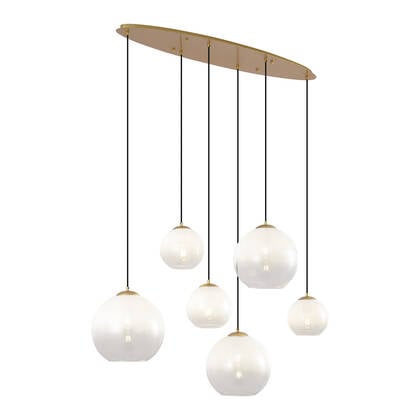 QAZQA Hotel Chique hanglamp messing met wit glas langwerpig 6-lichts afbeelding