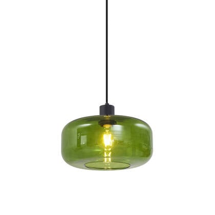 QAZQA Retro hanglamp zwart met groen glas - Bizle afbeelding