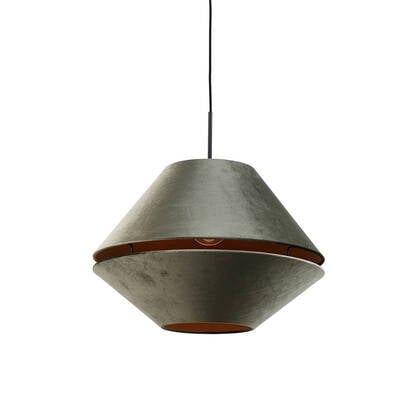 QAZQA Hanglamp zwart met dubbele velours lampenkap groen met gouden afbeelding