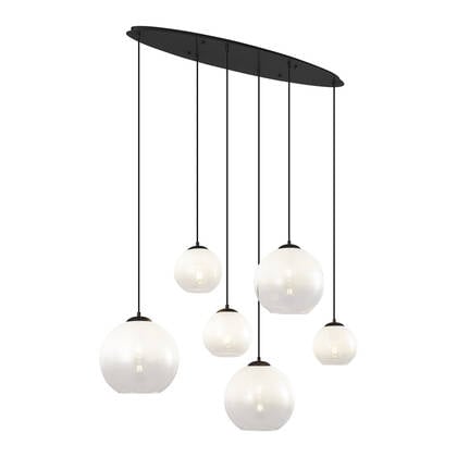 QAZQA Moderne hanglamp zwart met wit glas langwerpig 6-lichts - Misty afbeelding
