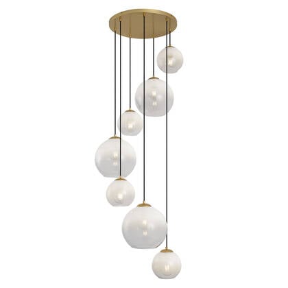 QAZQA Hotel Chique hanglamp messing met wit glas rond 7-lichts - afbeelding