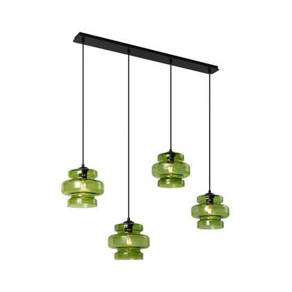 QAZQA Retro hanglamp zwart met groen glas 4-lichts - Denise afbeelding