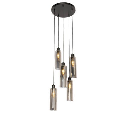 QAZQA Smart hanglamp zwart met smoke glas incl. 5 Wifi A60 - Stavelot afbeelding