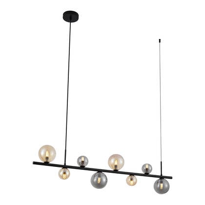 QAZQA Hanglamp zwart met smoke en amber glas langwerpig 8-lichts - afbeelding