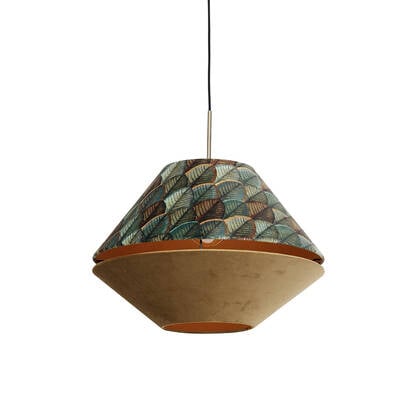QAZQA Moderne hanglamp brons met dubbele velours kap blad dessin en afbeelding