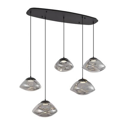 QAZQA Design hanglamp zwart met smoke glas 5-lichts - Gus afbeelding