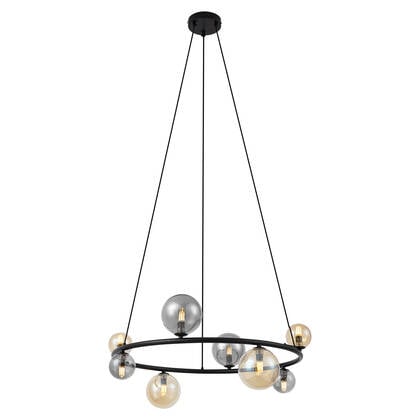QAZQA Hanglamp zwart met smoke en amber glas rond 8-lichts - Monaco afbeelding