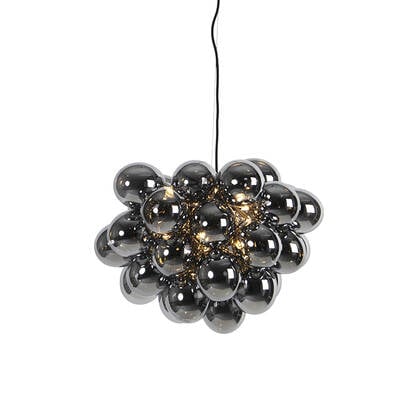 QAZQA Smart hanglamp zwart met smoke glas 8-lichts rond incl. 8 Wifi afbeelding