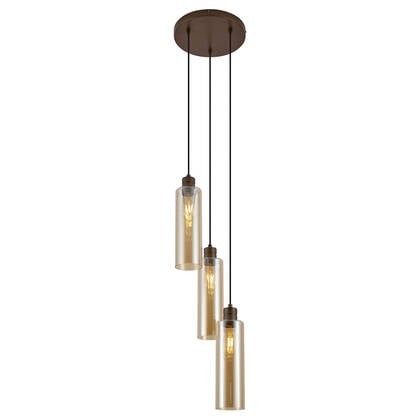 QAZQA Hotel Chique hanglamp donker brons met amber glas 3-lichts - afbeelding