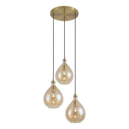 QAZQA Moderne hanglamp goud met amber glas 3-lichts - Traditional afbeelding